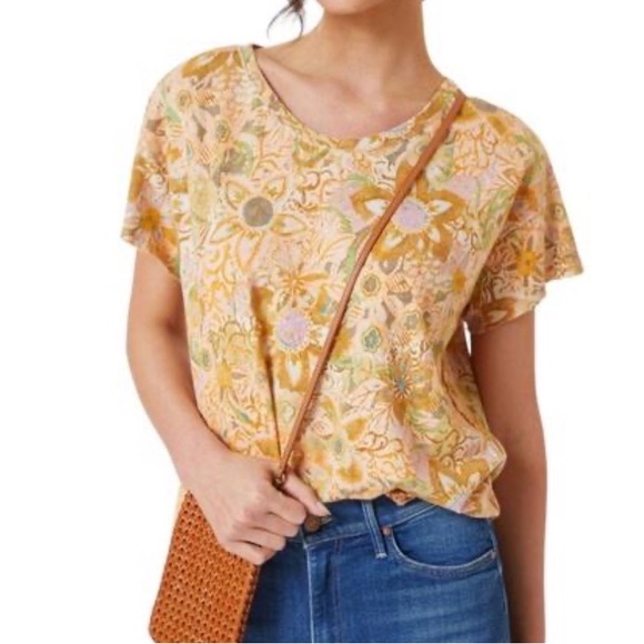 Anthropologie Tops - Anthropologie Pilcro Paisley Floral Swing Tee | M | Yellow/Orange Multi